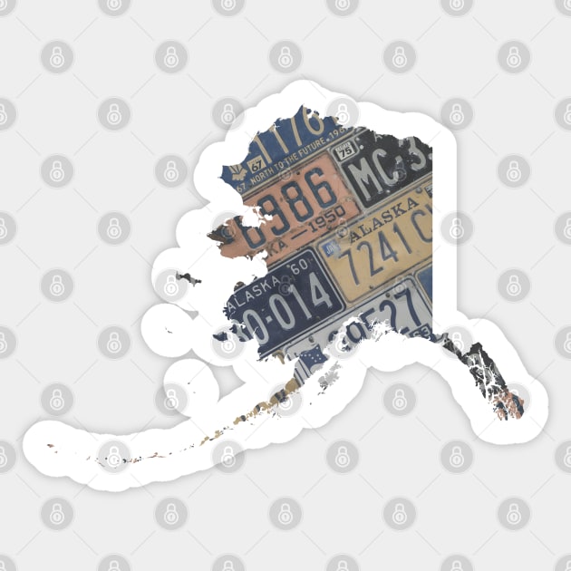 Vintage Alaska License Plates Sticker by juniperandspruce